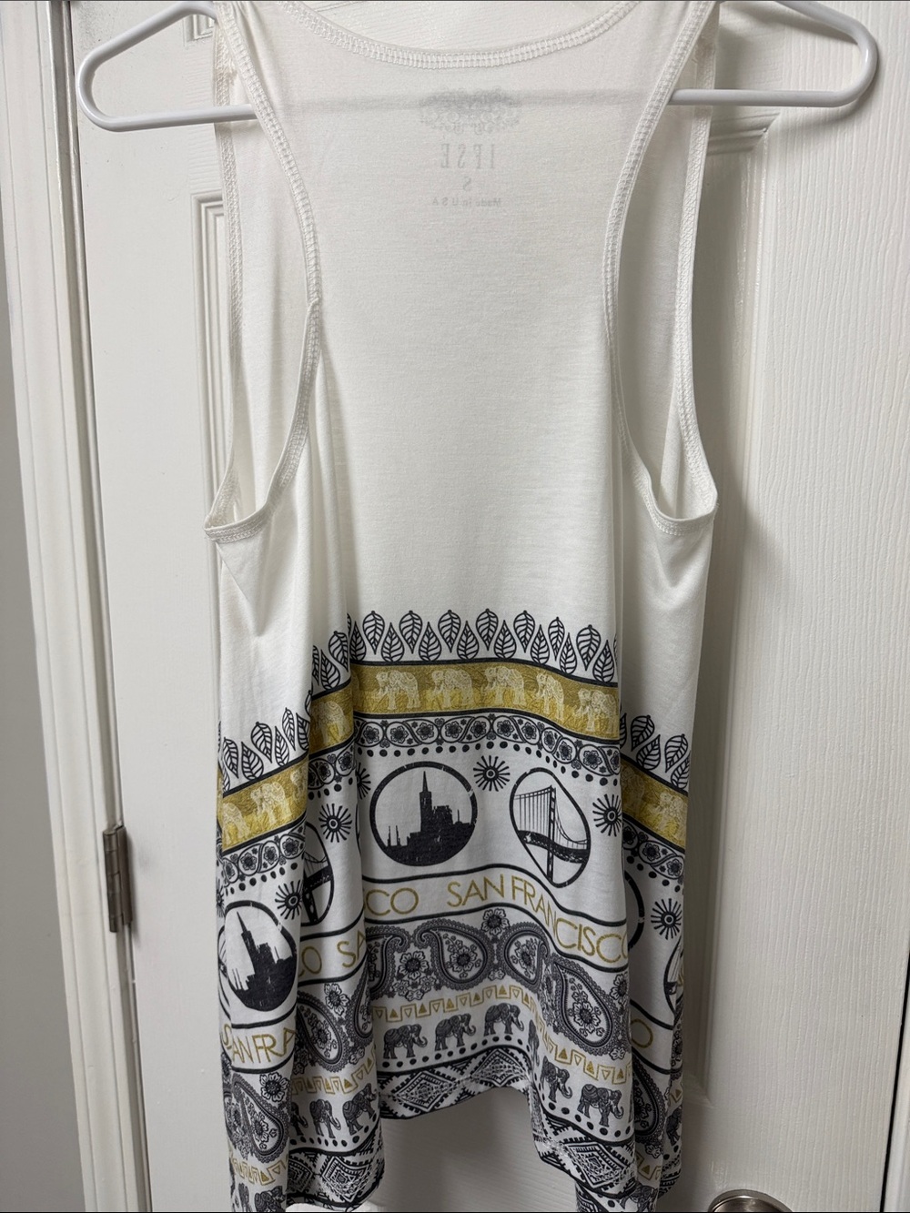 White Tank Top with Black and Gold San Francisco Motif - Picture 2 of 5